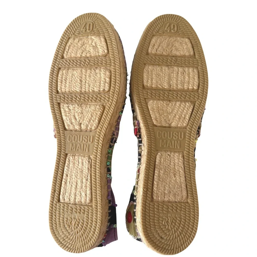 Gaimo Spain Sequin Embroidered Espadrilles Slip On Flat Shoes NWOT Size 40 US 9
